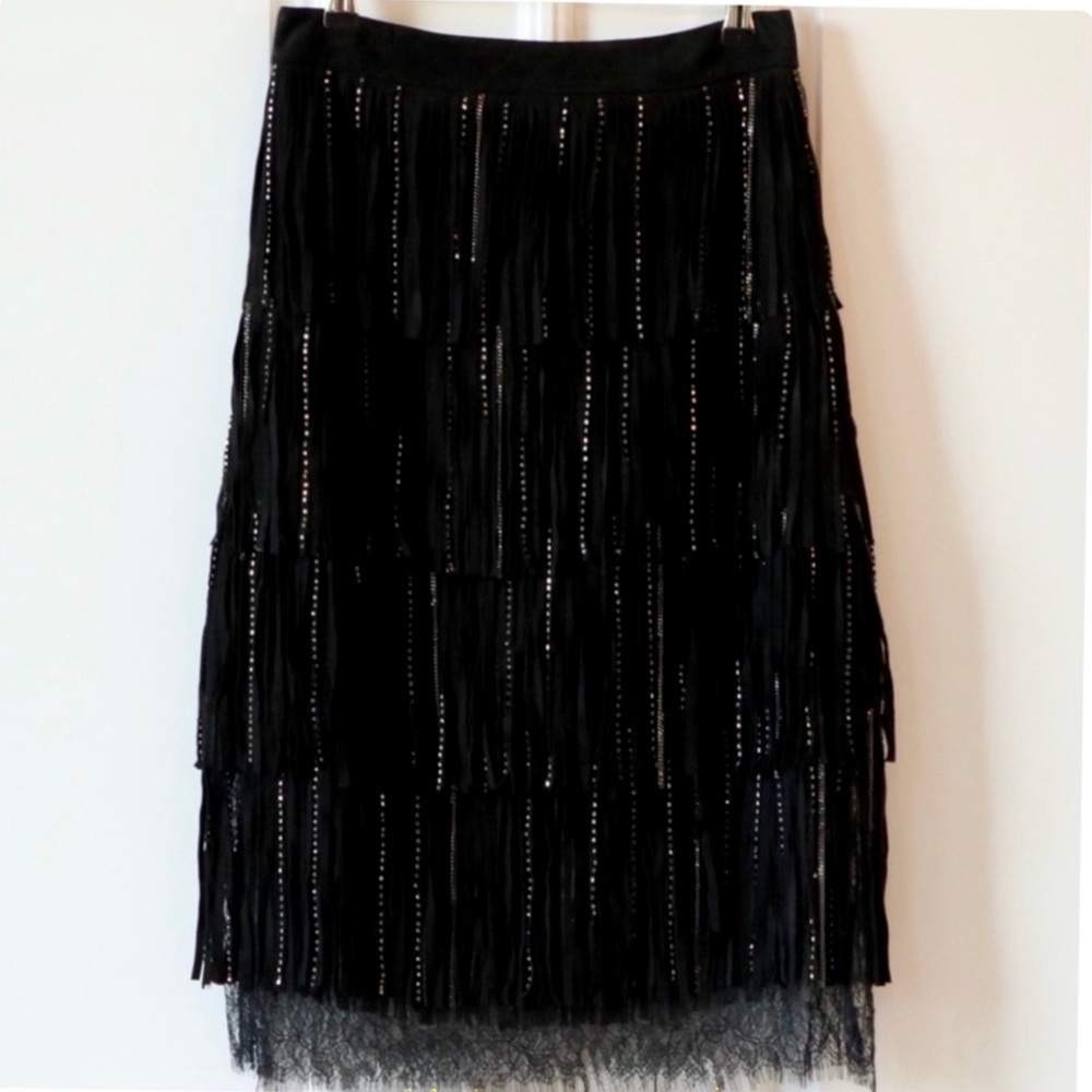 ALICE + OLIVIA Misha Suede Fringe Midi Skirt - Picture 9 of 13